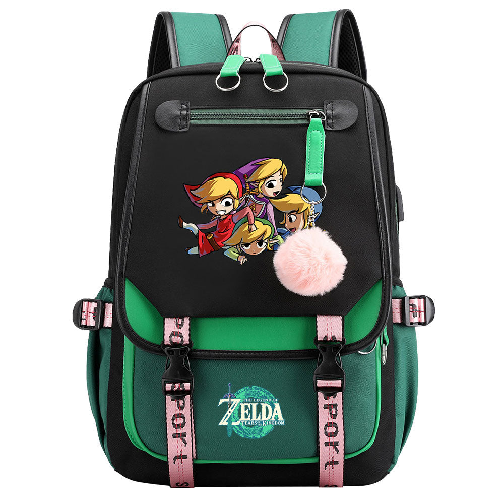 Zelda Waterproof Backpack School Notebook Travel Bag USB Charging