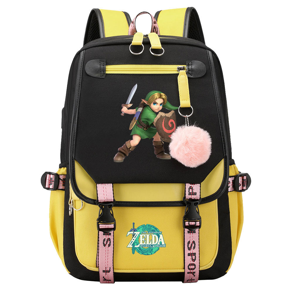 Zelda Waterproof Backpack School Notebook Travel Bag USB Charging