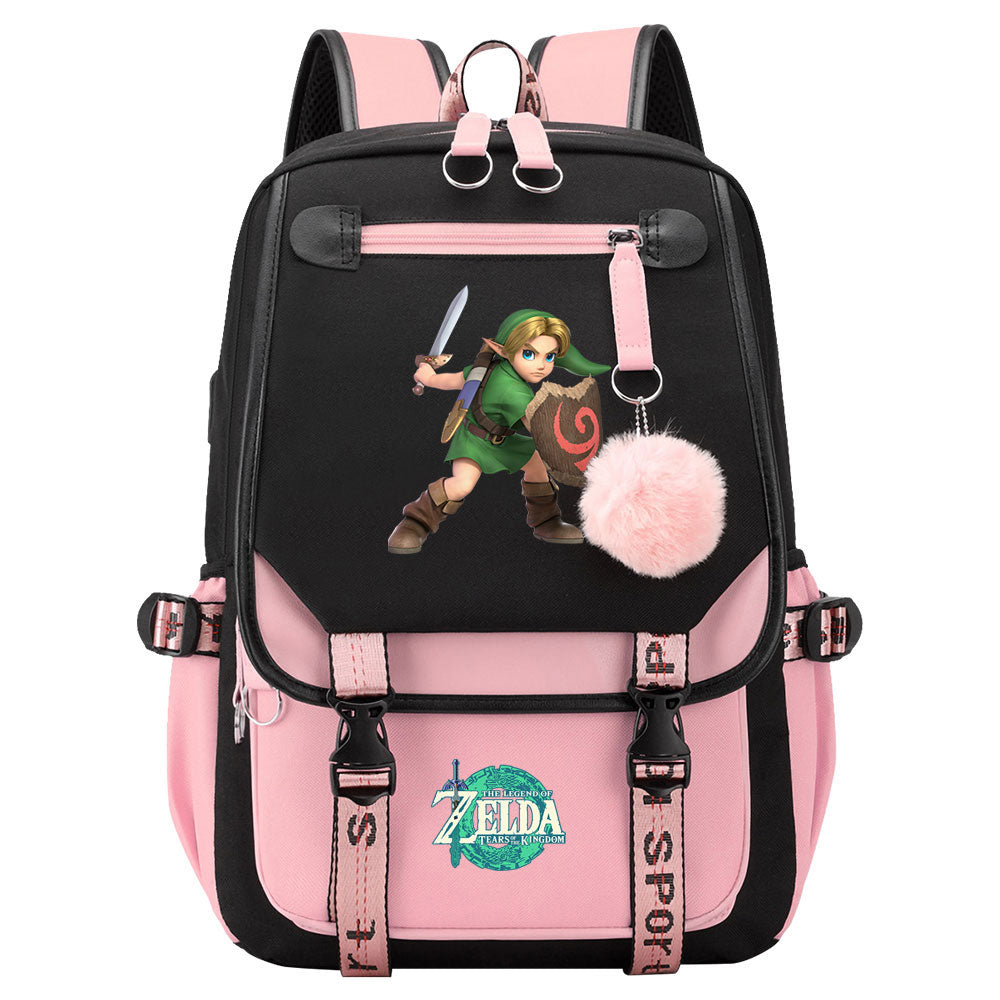 Zelda Waterproof Backpack School Notebook Travel Bag USB Charging
