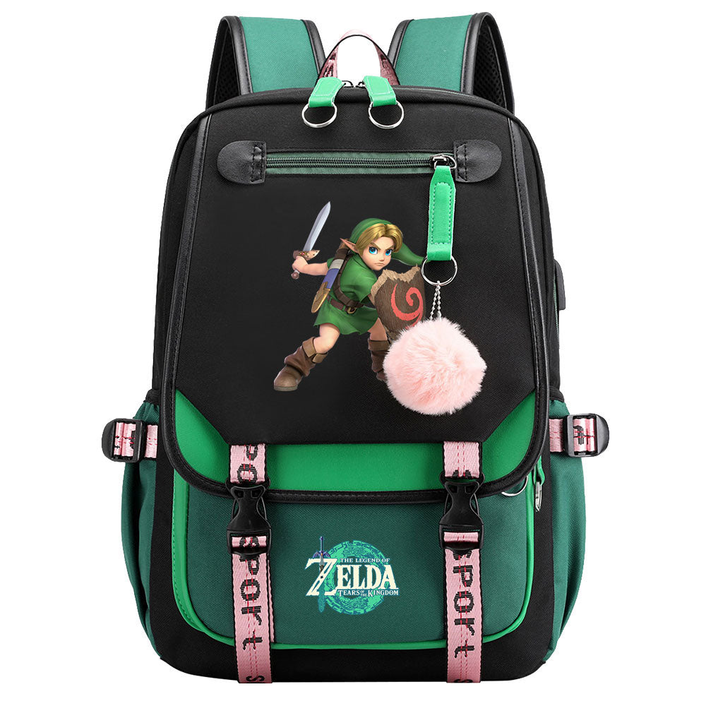 Zelda Waterproof Backpack School Notebook Travel Bag USB Charging