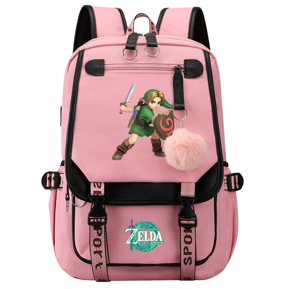 Zelda Waterproof Backpack School Notebook Travel Bag USB Charging