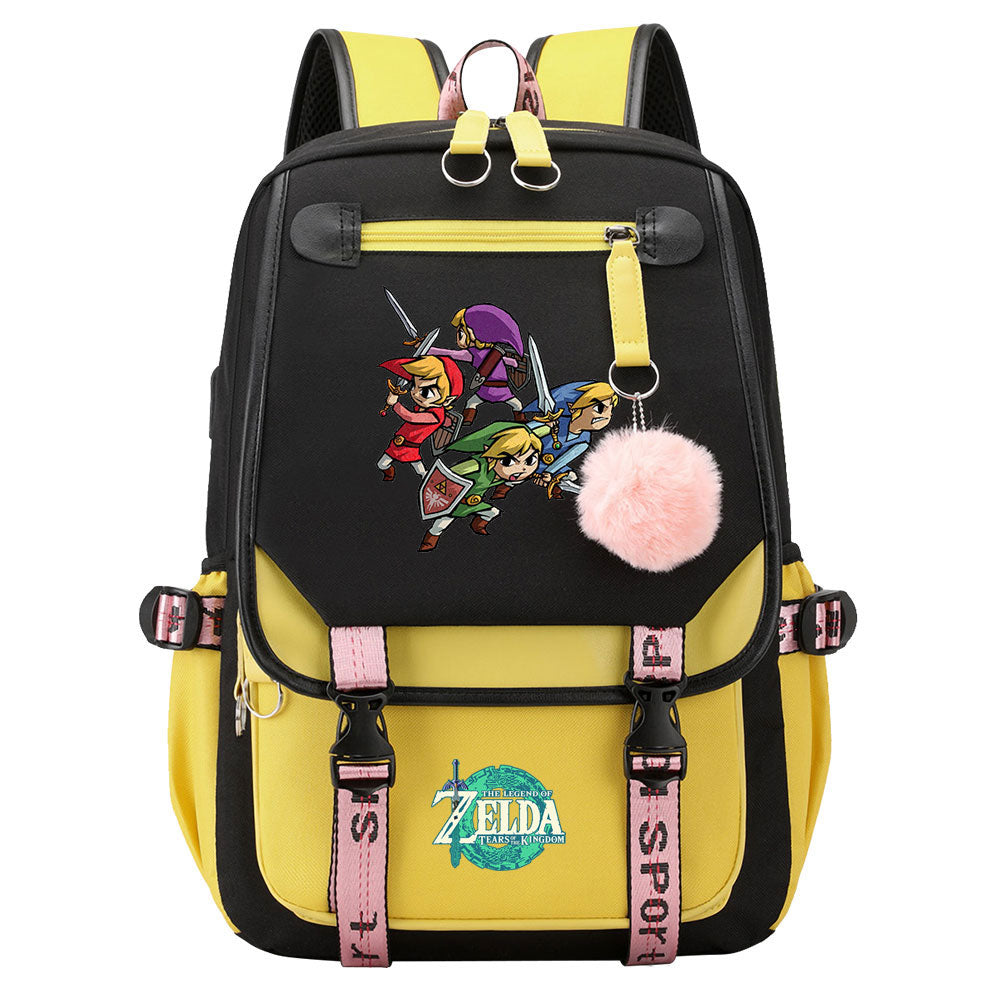 Zelda Waterproof Backpack School Notebook Travel Bag USB Charging