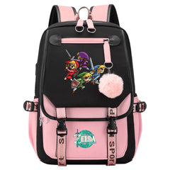 Zelda Waterproof Backpack School Notebook Travel Bag USB Charging