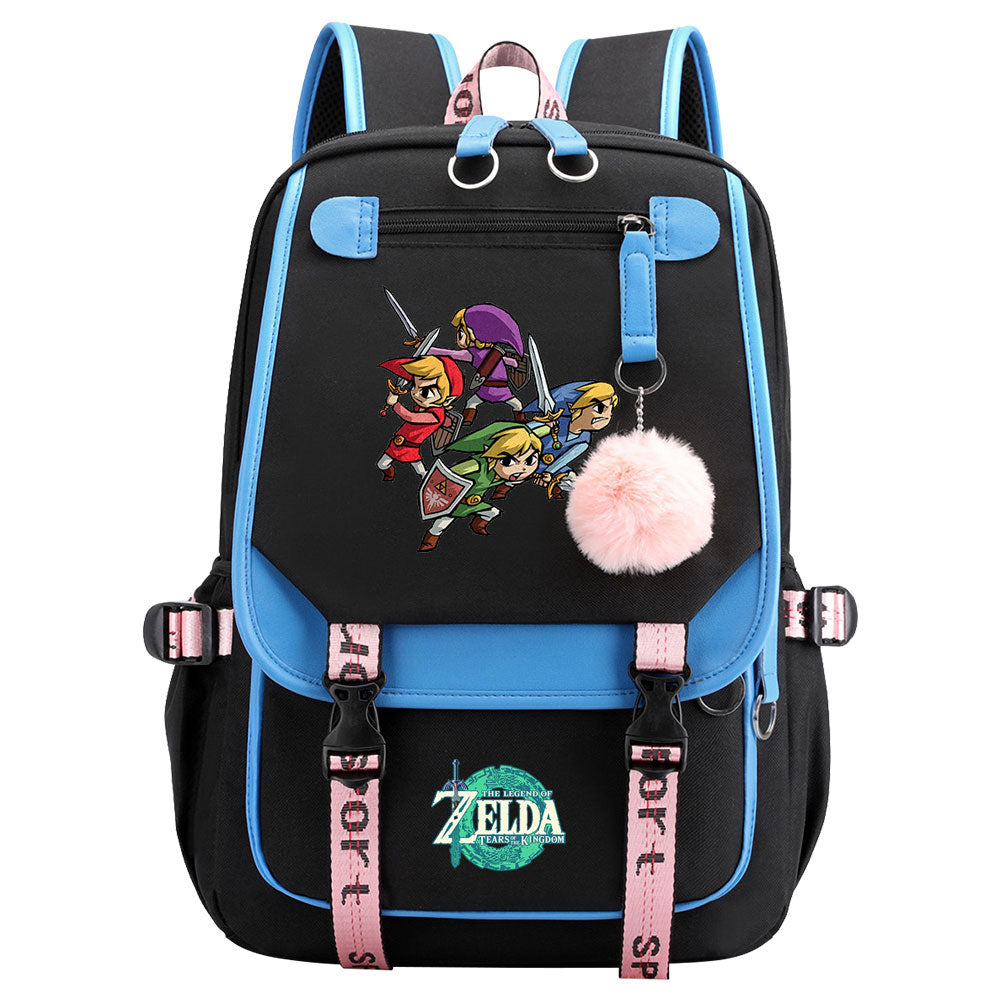 Zelda Waterproof Backpack School Notebook Travel Bag USB Charging
