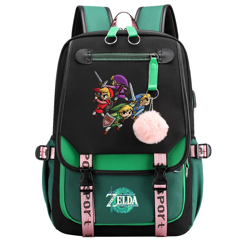Zelda Waterproof Backpack School Notebook Travel Bag USB Charging