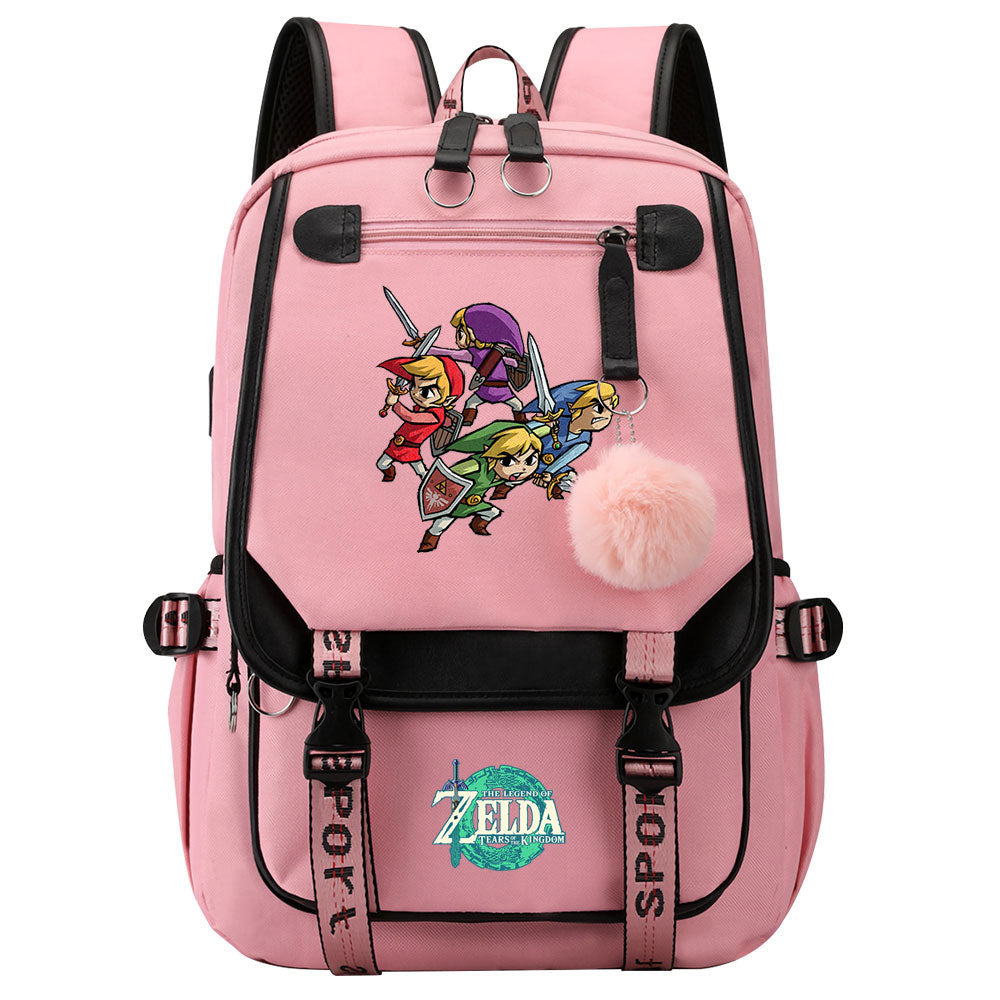 Zelda Waterproof Backpack School Notebook Travel Bag USB Charging