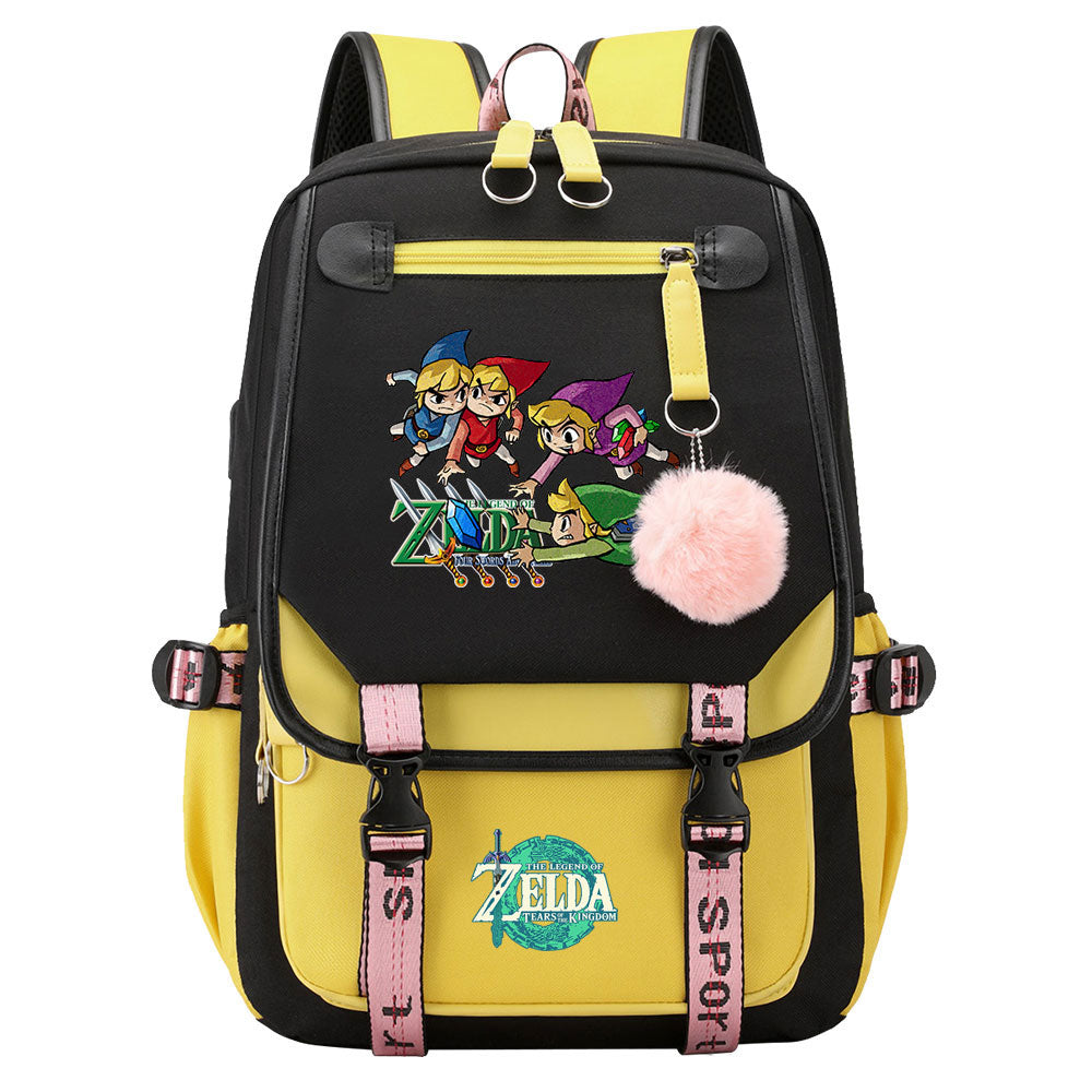 Zelda Waterproof Backpack School Notebook Travel Bag USB Charging