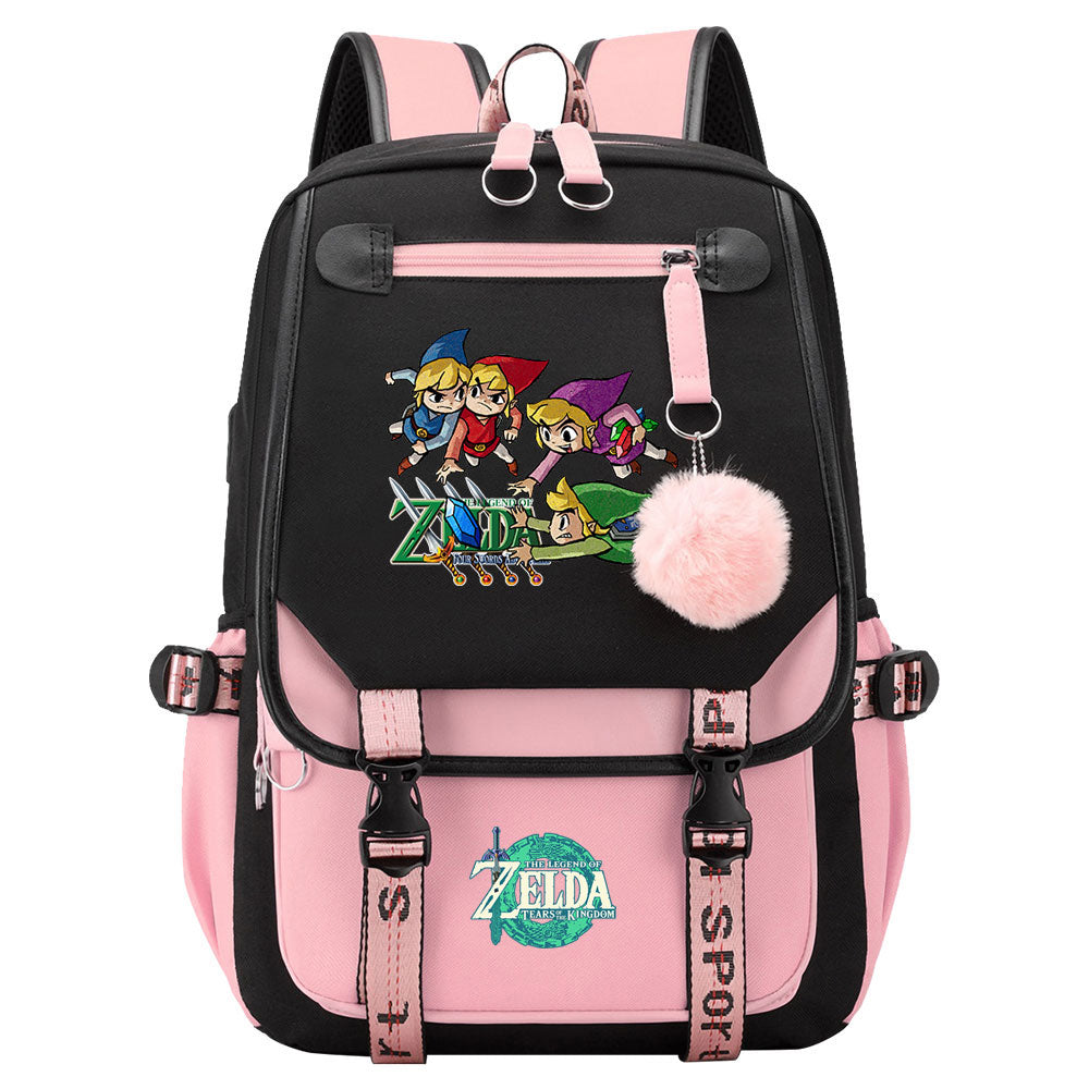 Zelda Waterproof Backpack School Notebook Travel Bag USB Charging