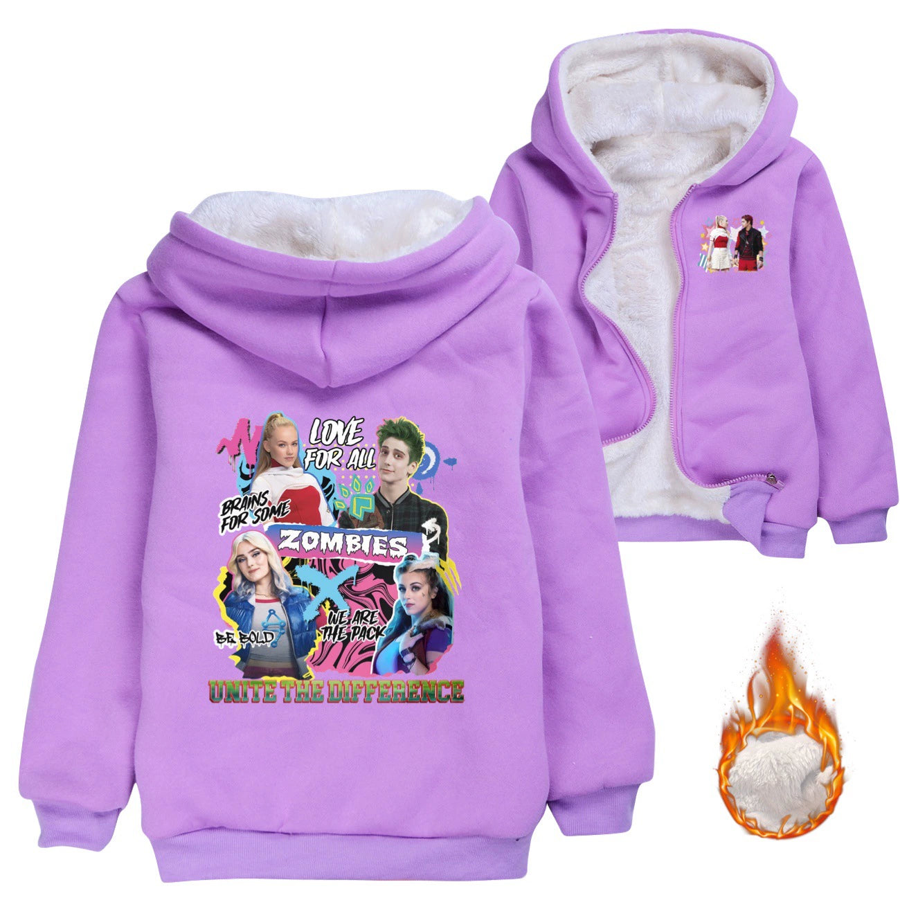 Zombies 4 Dawn of the Vampires Sherpa Lined Hoodie Fleece Sweatshirt Full Zip Hooded Jacket for Kids