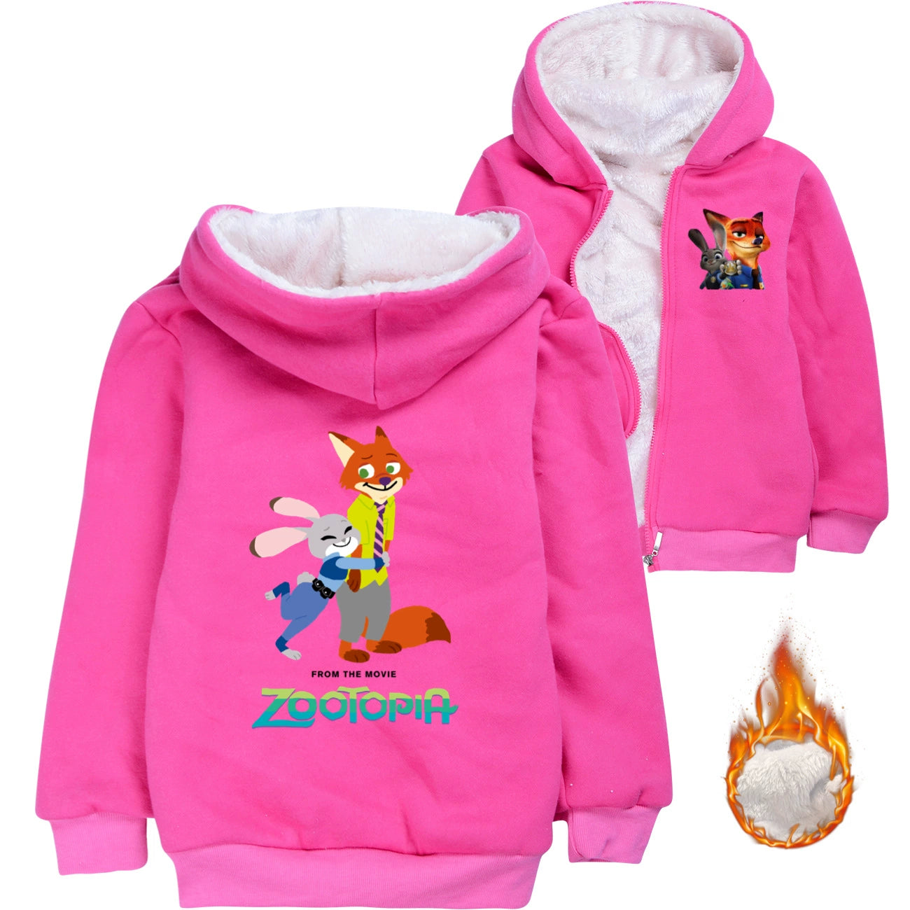 Zootopia Nick Wilde Sherpa Lined Hoodie Fleece Sweatshirt Full Zip Hooded Jacket for Kid