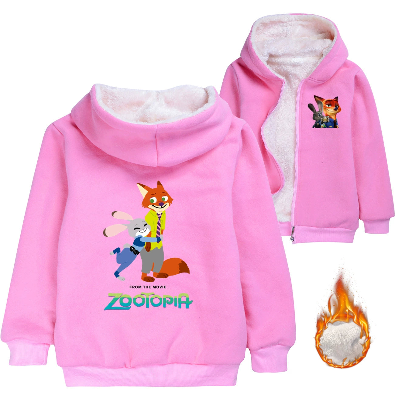 Zootopia Nick Wilde Sherpa Lined Hoodie Fleece Sweatshirt Full Zip Hooded Jacket for Kid
