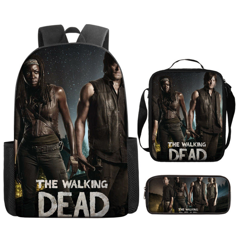 The Walking Dead Full Printed Backpack Schoolbag Travel Notebook Bag Lunch Bag Pencil Bag for Kids Students 3PCS