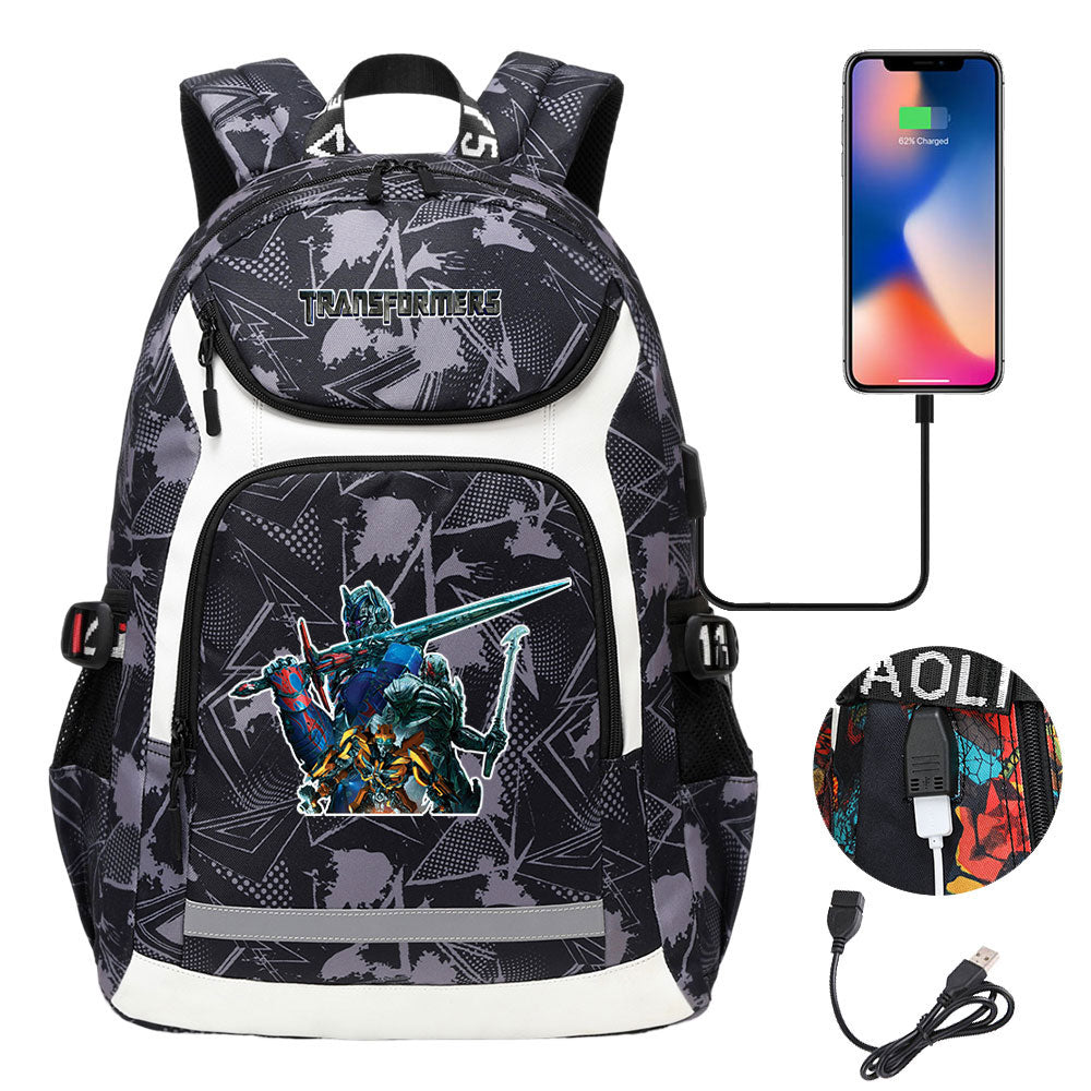 Transformers USB Charging Backpack School Notebook Travel Bags