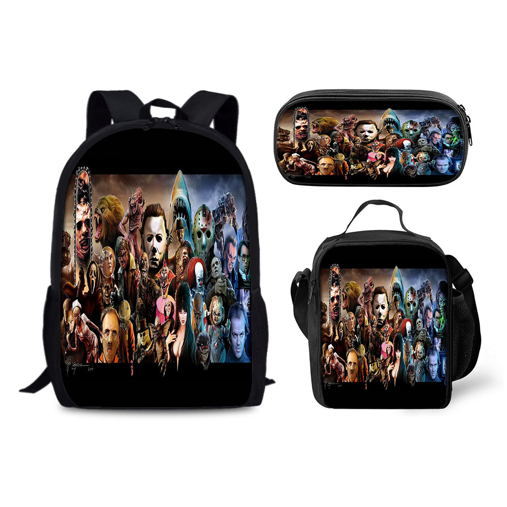 Nun Scary Movie Backpack Schoolbag Lunch Bag Pencil Bag for Kids Students 3PCS