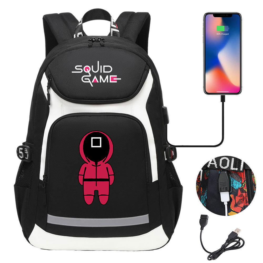 Squid Game USB Charging Backpack School Notebook Travel Bags