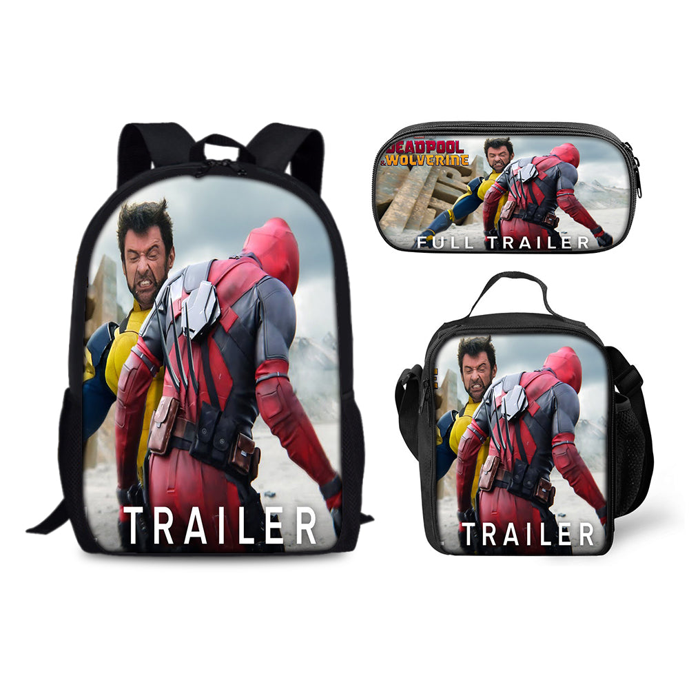 Deadpool and Wolverine Backpack Schoolbag Lunch Bag Pencil Bag for Kids Students 3PCS