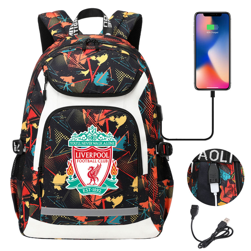 Liverpool Football Club USB Charging Backpack School Notebook Travel Bags