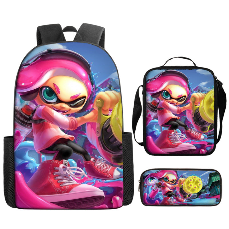 Splatoon Full Printed Backpack Schoolbag Travel Notebook Bag Lunch Bag Pencil Bag for Kids Students 3PCS