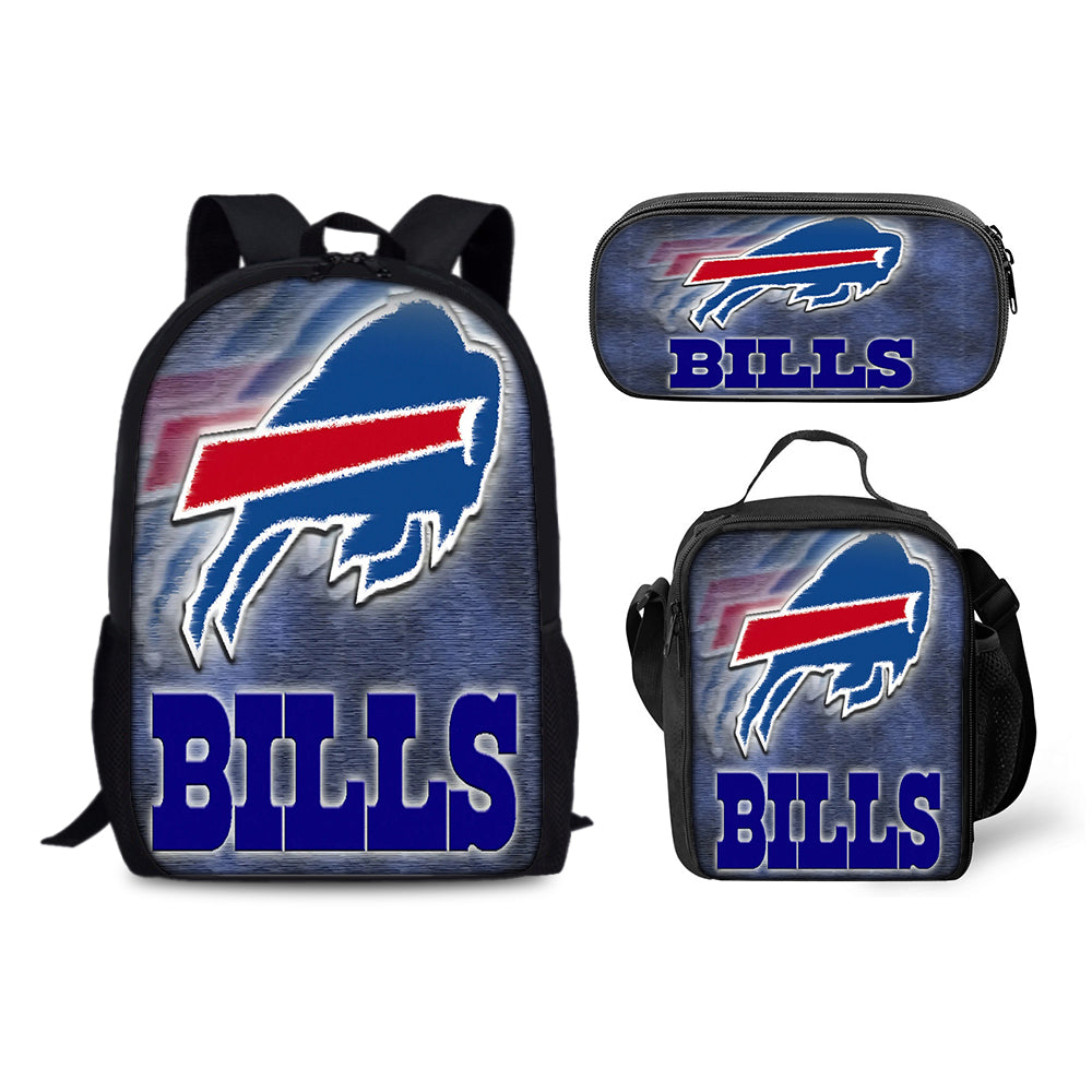 Buffalo Bills Football Team Backpack Schoolbag Lunch Bag Pencil Bag for Kids Students 3PCS