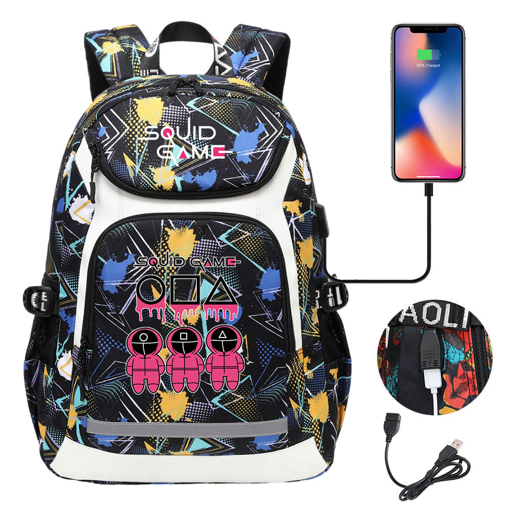 Squid Game USB Charging Backpack School Notebook Travel Bags