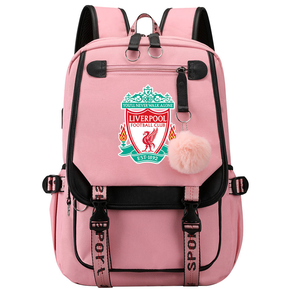 Liverpool Football Club Waterproof Backpack School Notebook Travel Bags USB Charging