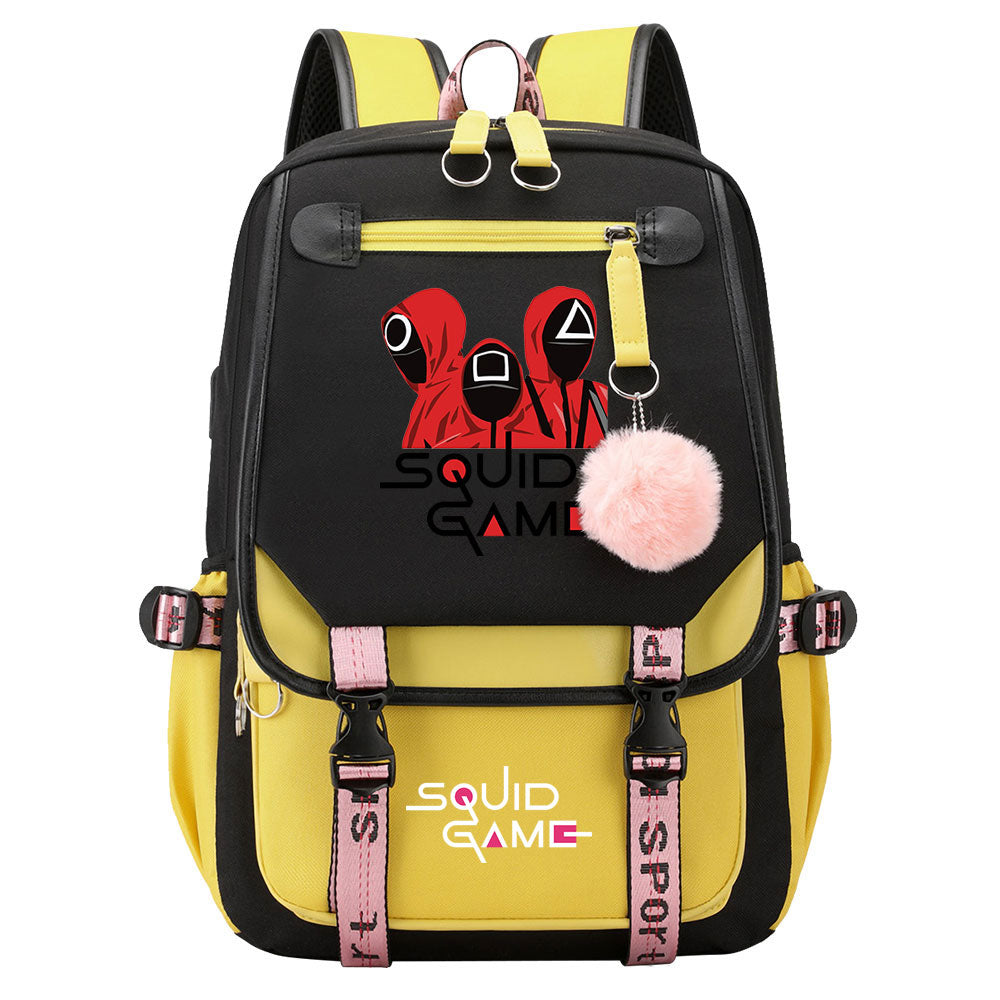 Squid Game Waterproof Backpack School Notebook Travel Bags USB Charging