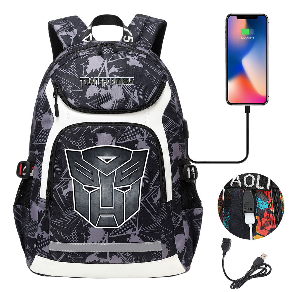 Transformers USB Charging Backpack School Notebook Travel Bags