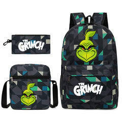 The Grinch Printed Schoolbag Backpack Shoulder Bag Pencil Bag 3pcs set for Kids Students