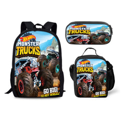 Hot Wheels Backpack Schoolbag Lunch Bag Pencil Bag for Kids Students 3PCS