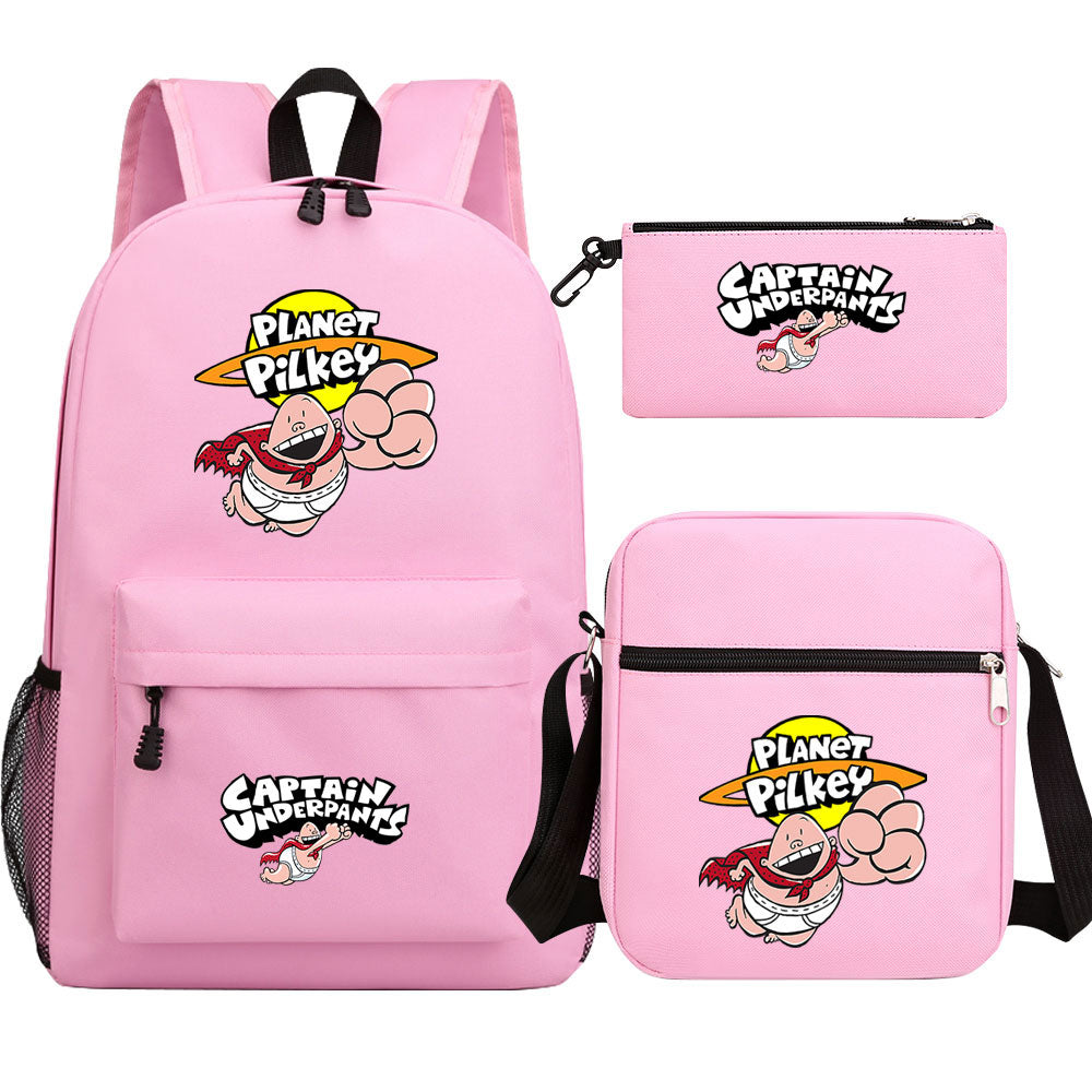 Captain Underpants Printed Schoolbag Backpack Shoulder Bag Pencil Bag 3pcs set for Kids Students