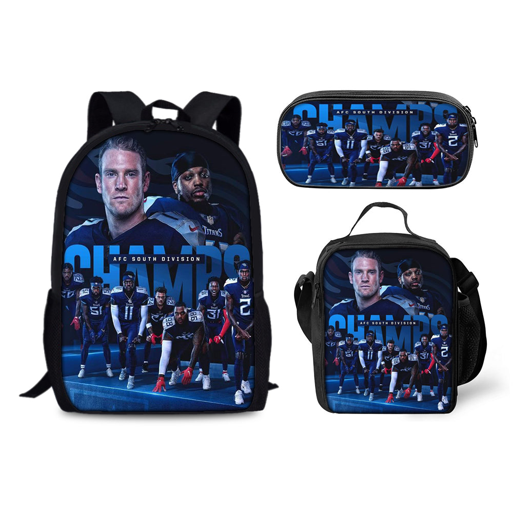 Tennessee Titans Football Team Backpack Schoolbag Lunch Bag Pencil Bag for Kids Students 3PCS