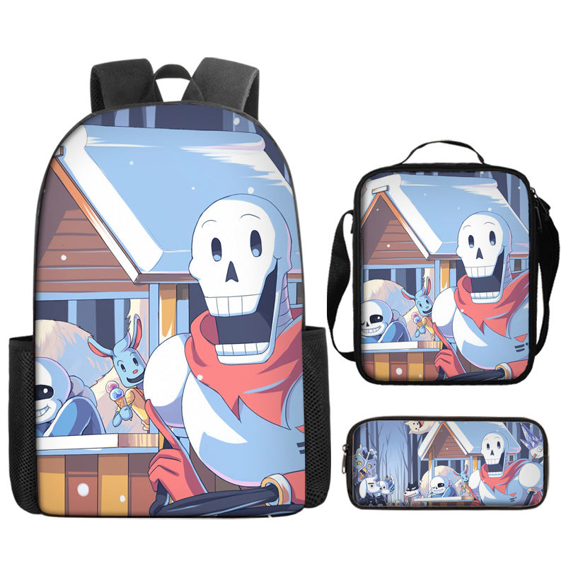 Undertale Full Printed Backpack Schoolbag Travel Notebook Bag Lunch Bag Pencil Bag for Kids Students 3PCS