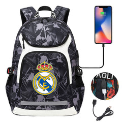 Real Madrid Football Club USB Charging Backpack School Notebook Travel Bags