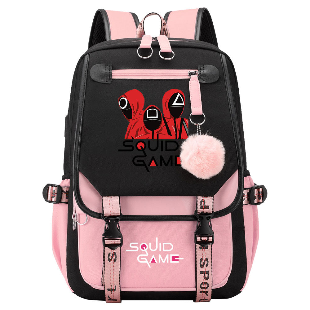 Squid Game Waterproof Backpack School Notebook Travel Bags USB Charging