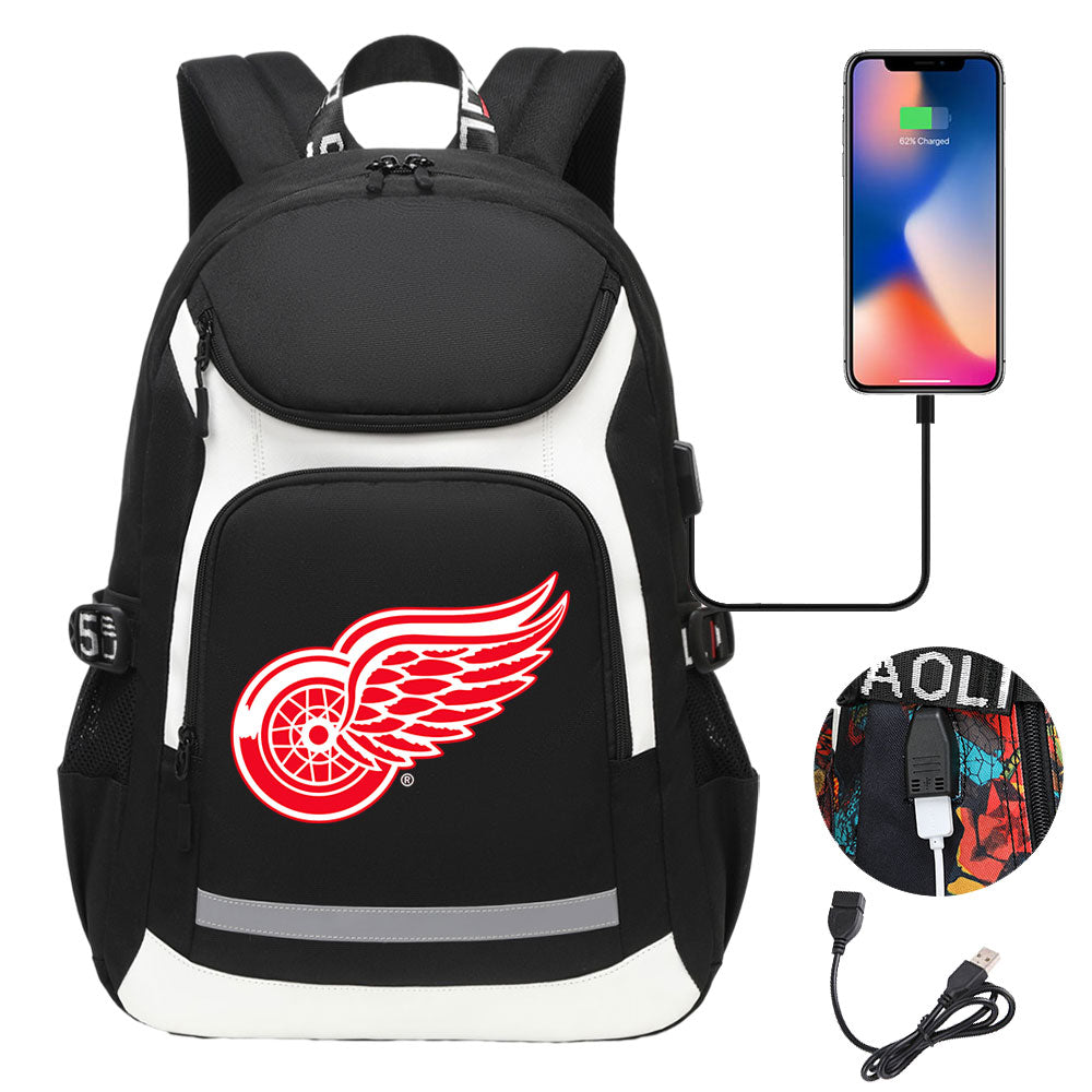 Seattle Kraken Boston Bruins Ottawa Senators Detroit Red Wings Buffalo Sabres USB Charging Backpack School Notebook Travel Bags