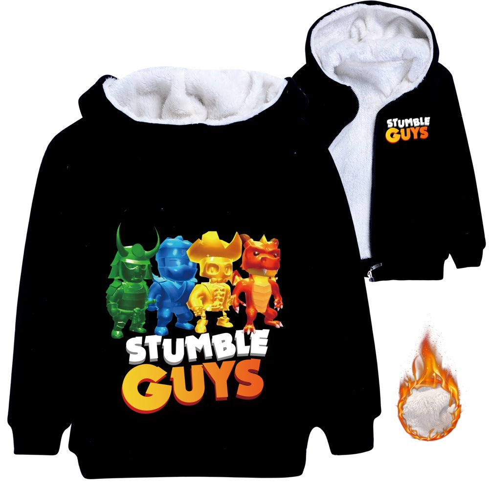 Stumble Guys Sherpa Lined Hoodie Fleece Sweatshirt Full Zip Hooded Jacket for Kids