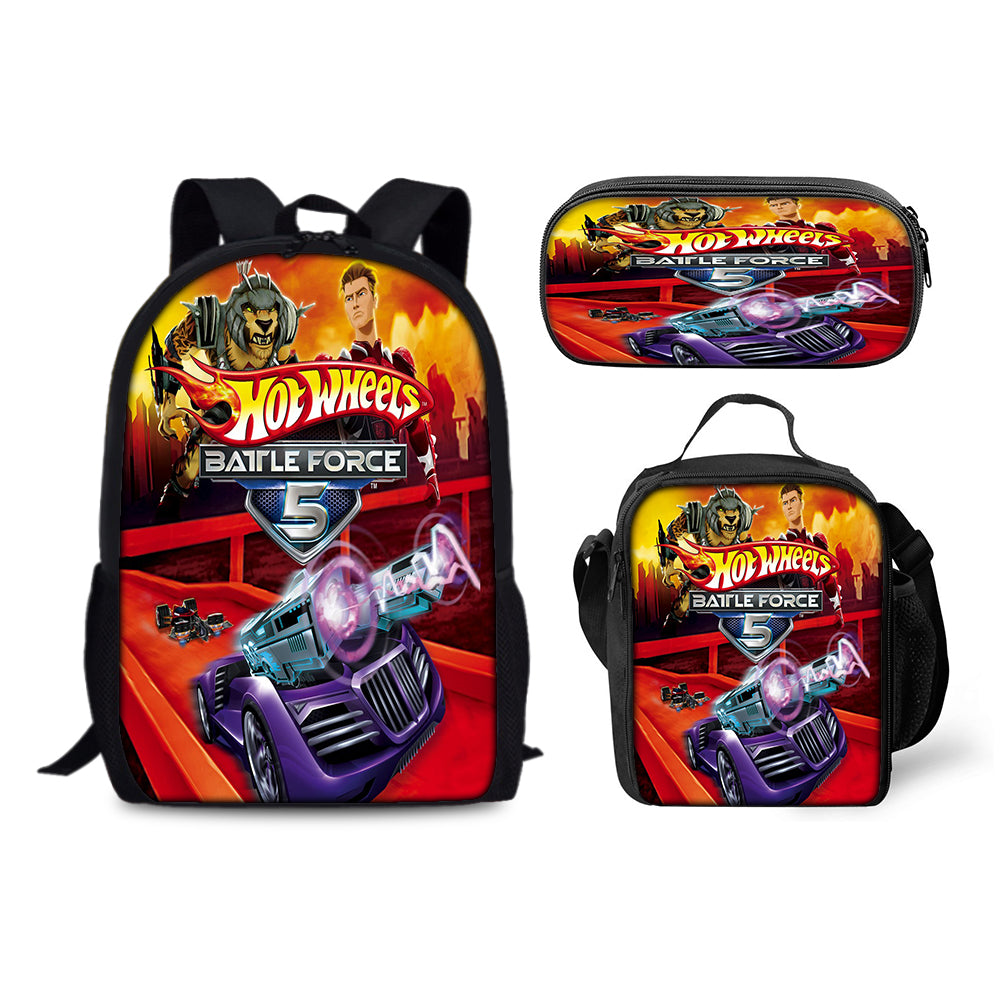 Hot Wheels Backpack Schoolbag Lunch Bag Pencil Bag for Kids Students 3PCS