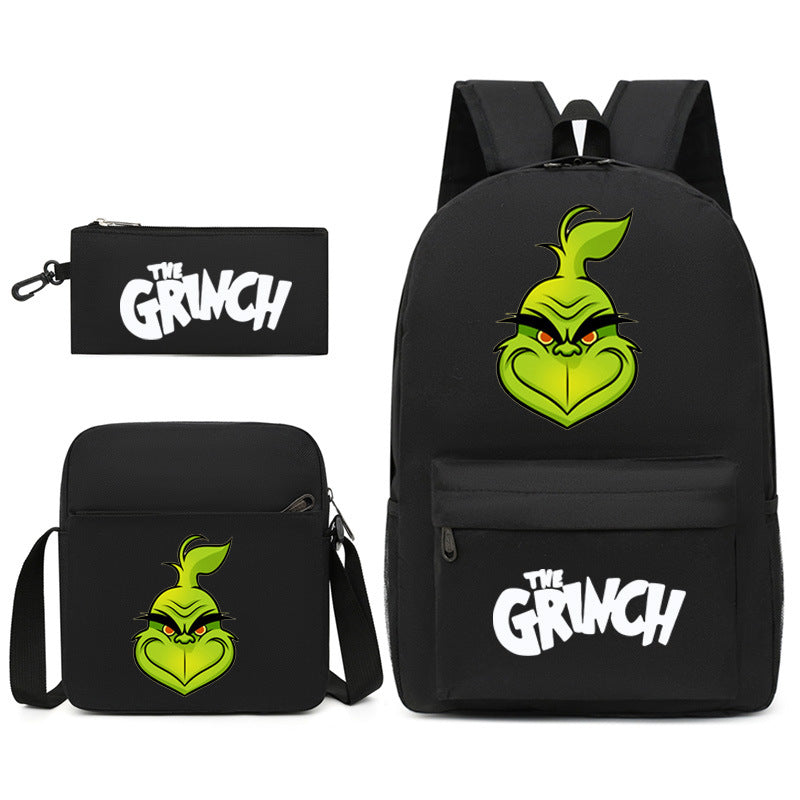 The Grinch Printed Schoolbag Backpack Shoulder Bag Pencil Bag 3pcs set for Kids Students