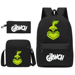 The Grinch Printed Schoolbag Backpack Shoulder Bag Pencil Bag 3pcs set for Kids Students