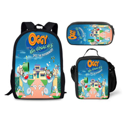 Oggy and the Cockroaches Backpack Schoolbag Lunch Bag Pencil Bag for Kids Students 3PCS