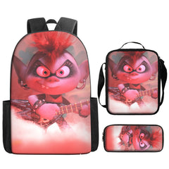 Trolls Full Printed Backpack Schoolbag Travel Notebook Bag Lunch Bag Pencil Bag for Kids Students 3PCS