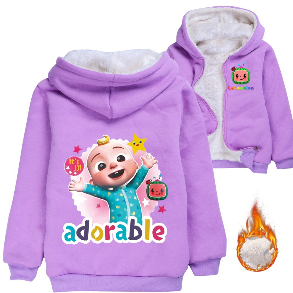 Adorable Coco Sherpa Lined Hoodie Fleece Sweatshirt Full Zip Hooded Jacket for Kids