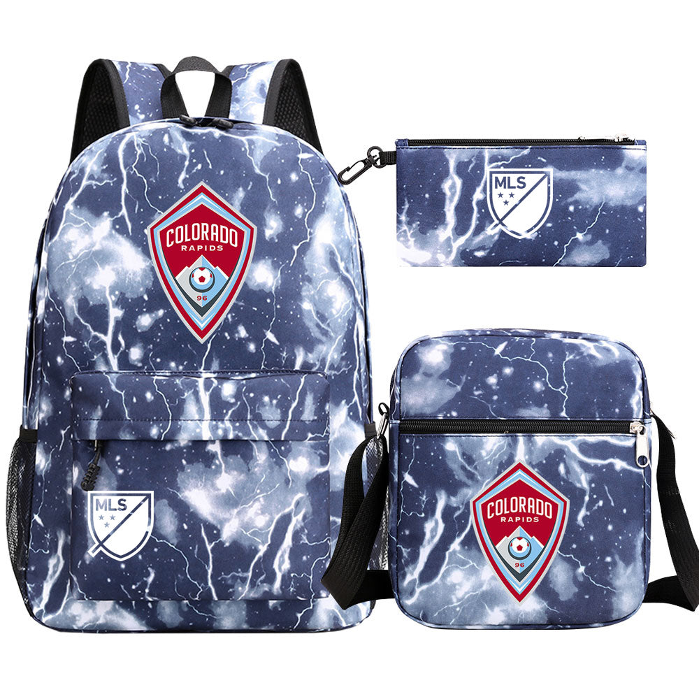 Colorado Soccer Rapids Printed Schoolbag Backpack Shoulder Bag Pencil Bag 3pcs set for Kids Students