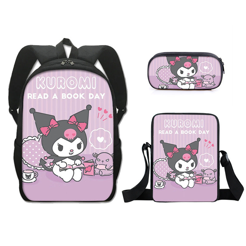 Kuromi Full Printed Backpack Schoolbag Travel Notebook Bag Lunch Bag Pencil Bag for Kids Students 3PCS