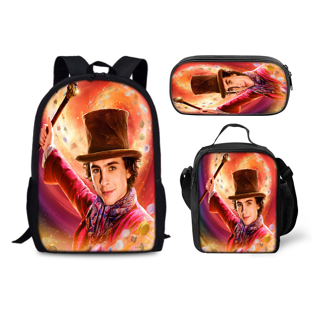 Wonka Backpack Schoolbag Lunch Bag Pencil Bag for Kids Students 3PCS