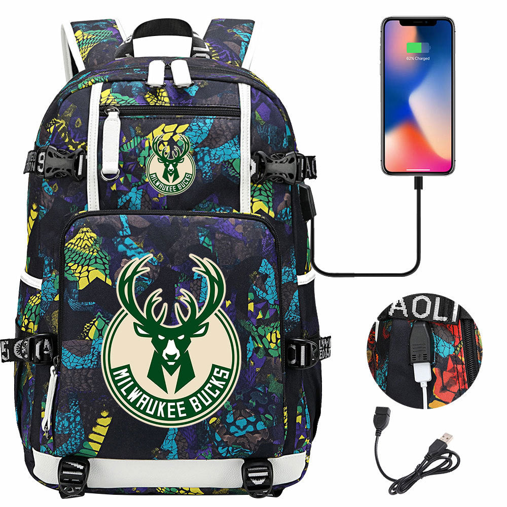 Kobe Black Mamba Curry Bucks USB Charging Backpack School Notebook Travel Bags Basketball Bag