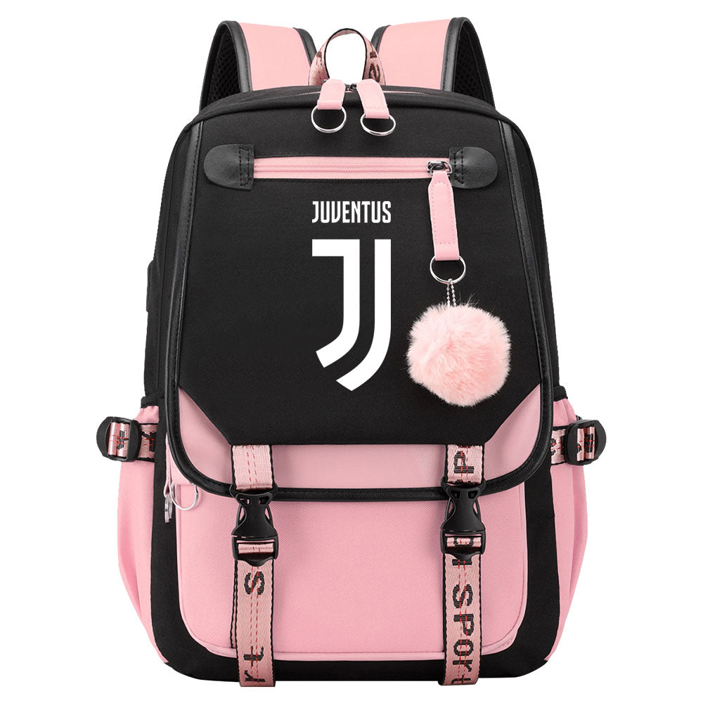 Juventus Football Club Waterproof Backpack School Notebook Travel Bags USB Charging
