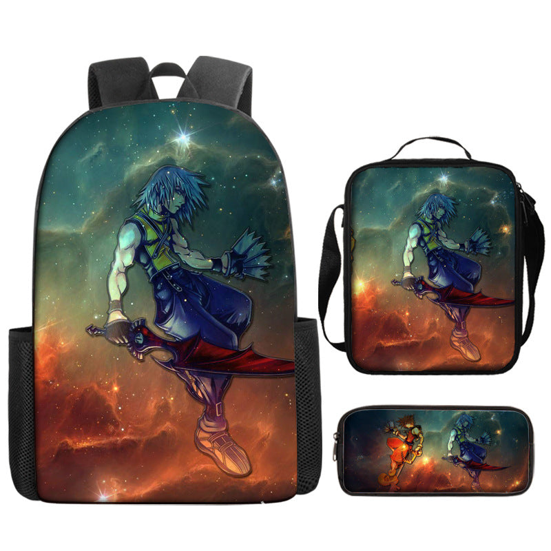 Kingdom Hearts Full Printed Backpack Schoolbag Travel Notebook Bag Lunch Bag Pencil Bag for Kids Students 3PCS