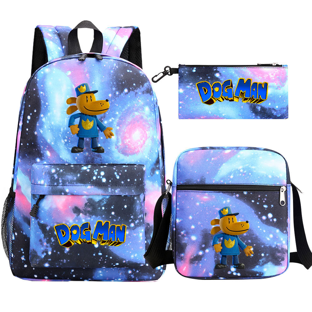 Dog Man Printed Schoolbag Backpack Shoulder Bag Pencil Bag 3pcs set for Kids Students