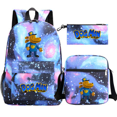 Dog Man Printed Schoolbag Backpack Shoulder Bag Pencil Bag 3pcs set for Kids Students